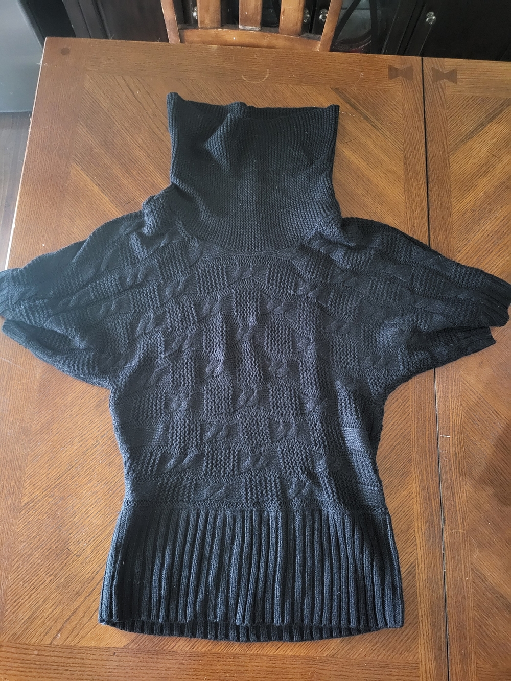 Indigo Black Short-Sleeve Cable Turtleneck Sweater